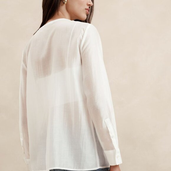 Banana Republic Outlet Pintuck Organza Sheer Blouse White Size S - Picture 4 of 11